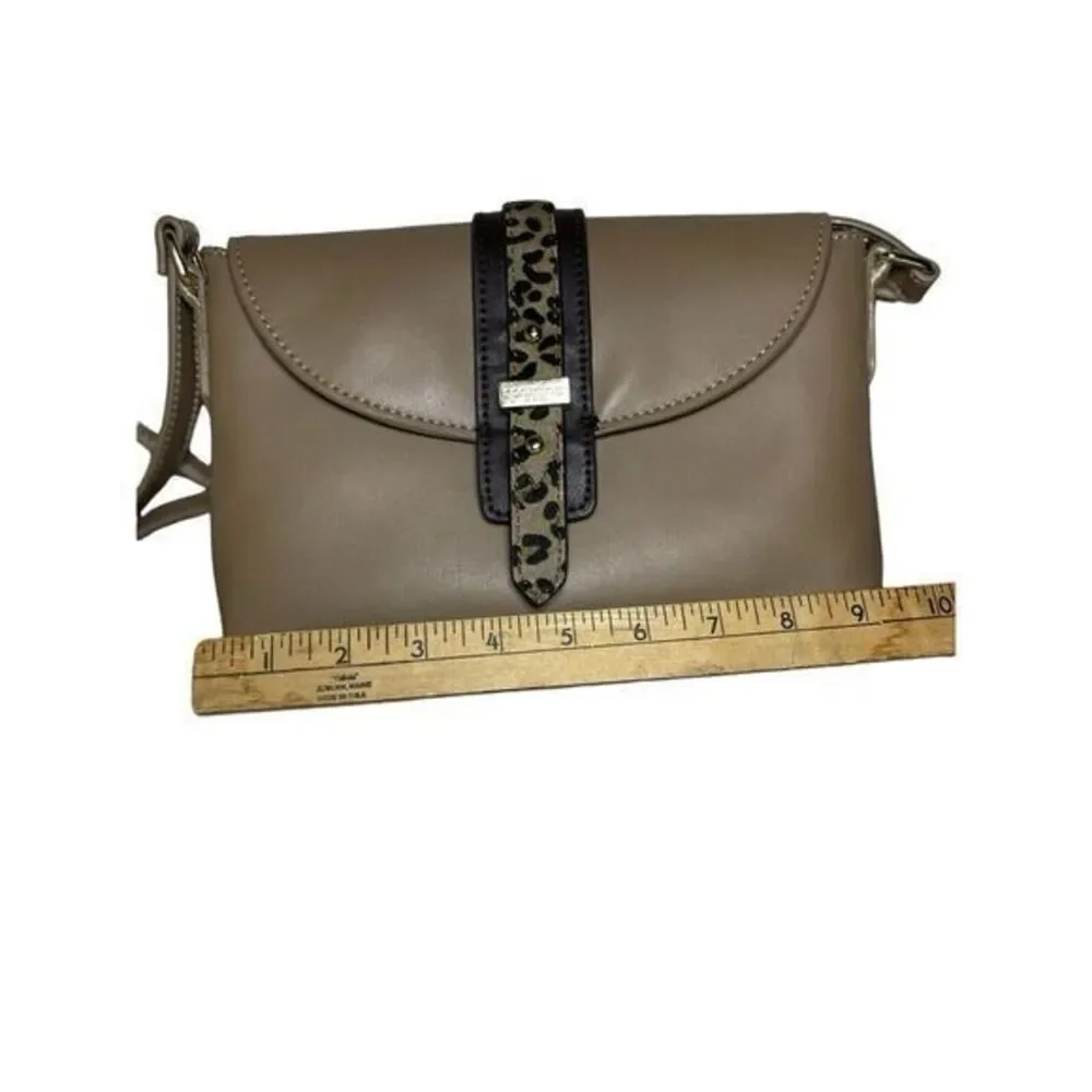 Spartina 449 Taupe Leather Hipster Crossbody Bag With Leopard Calf Hair Buckle‎